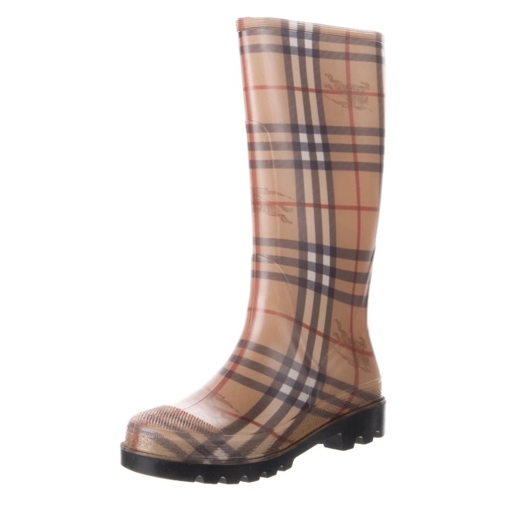 Burberry Haymarket Check Pattern Rubber Rain Boots, Neutrals, size 6, IT 39